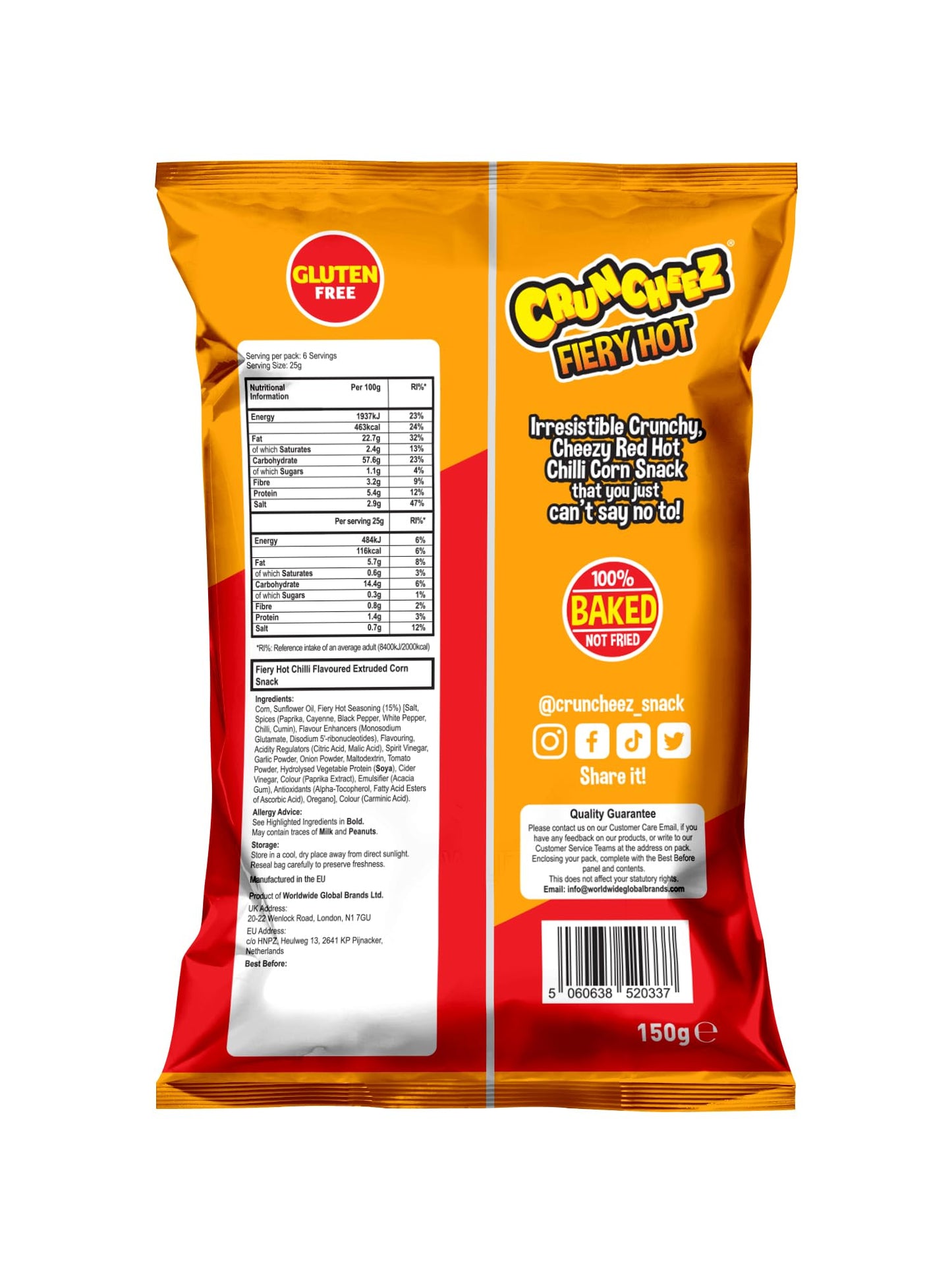Inventure Cruncheez Fiery Hot Flavoured Crunchy Corn Snack 150g x 2