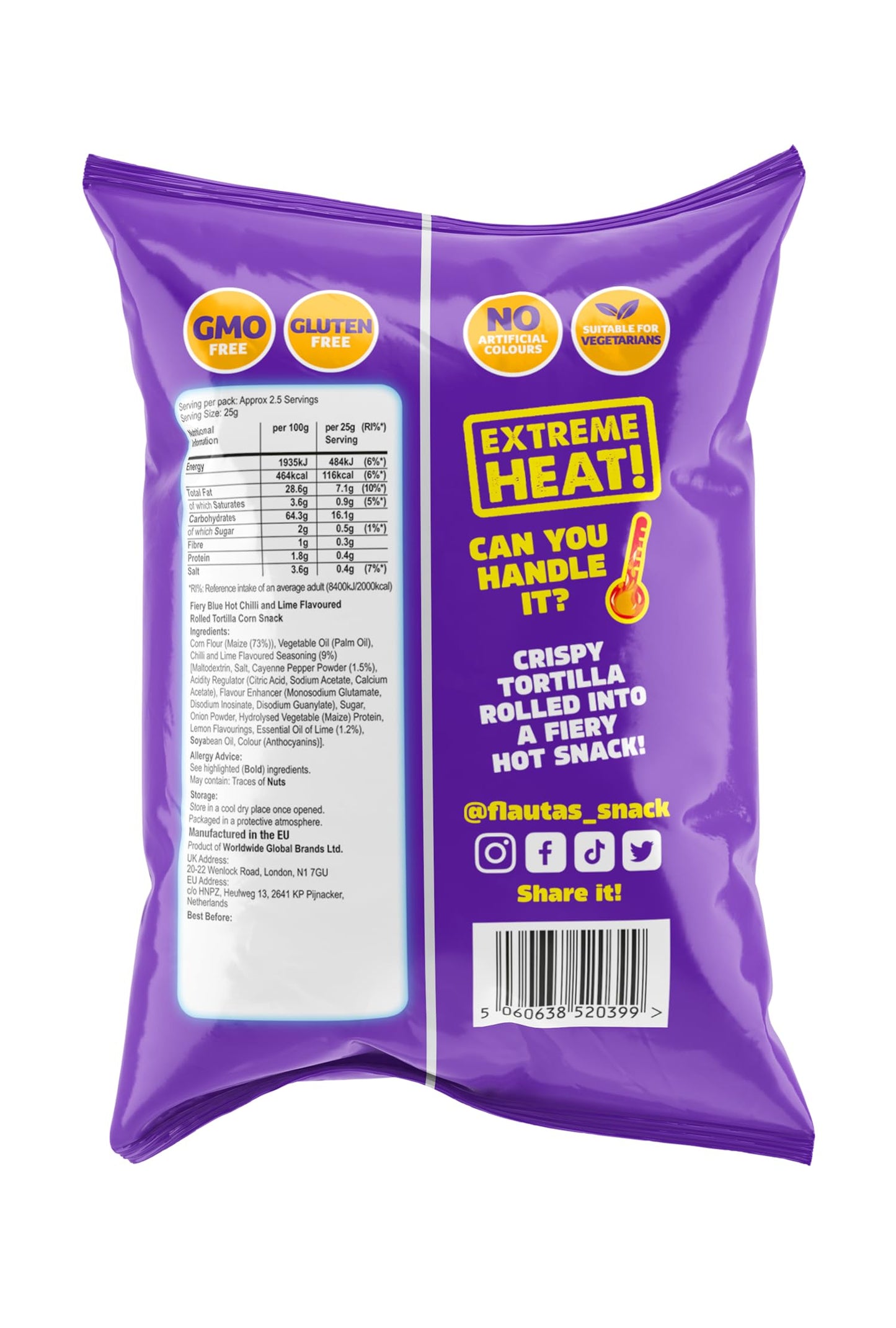 Inventure Flautas 2 Blue & 2 Red Hot Fiery Chilli Limon 60g x 4