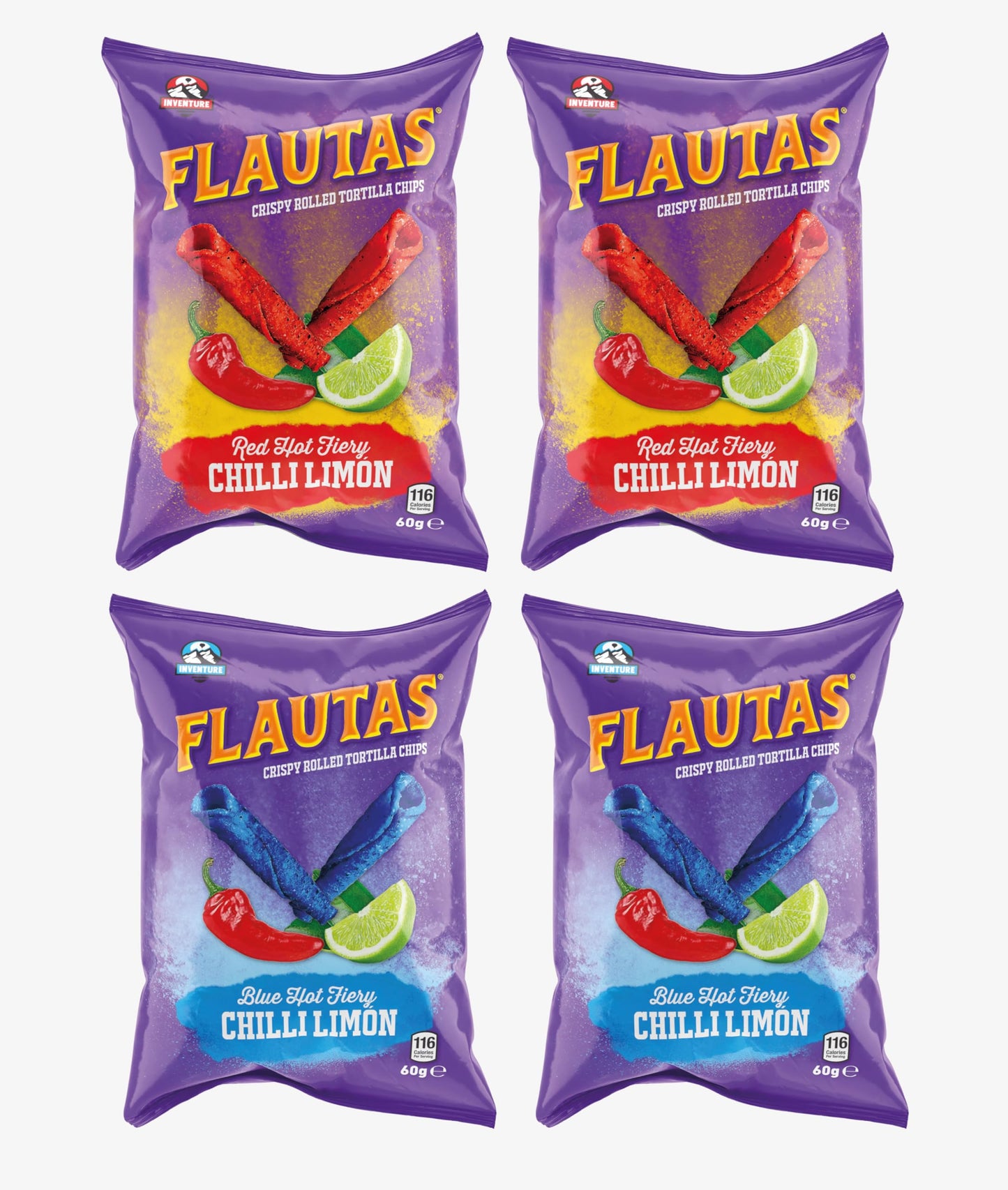 Inventure Flautas 2 Blue & 2 Red Hot Fiery Chilli Limon 60g x 4