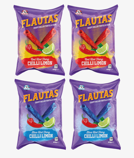 Inventure Flautas 2 Blue & 2 Red Hot Fiery Chilli Limon 60g x 4
