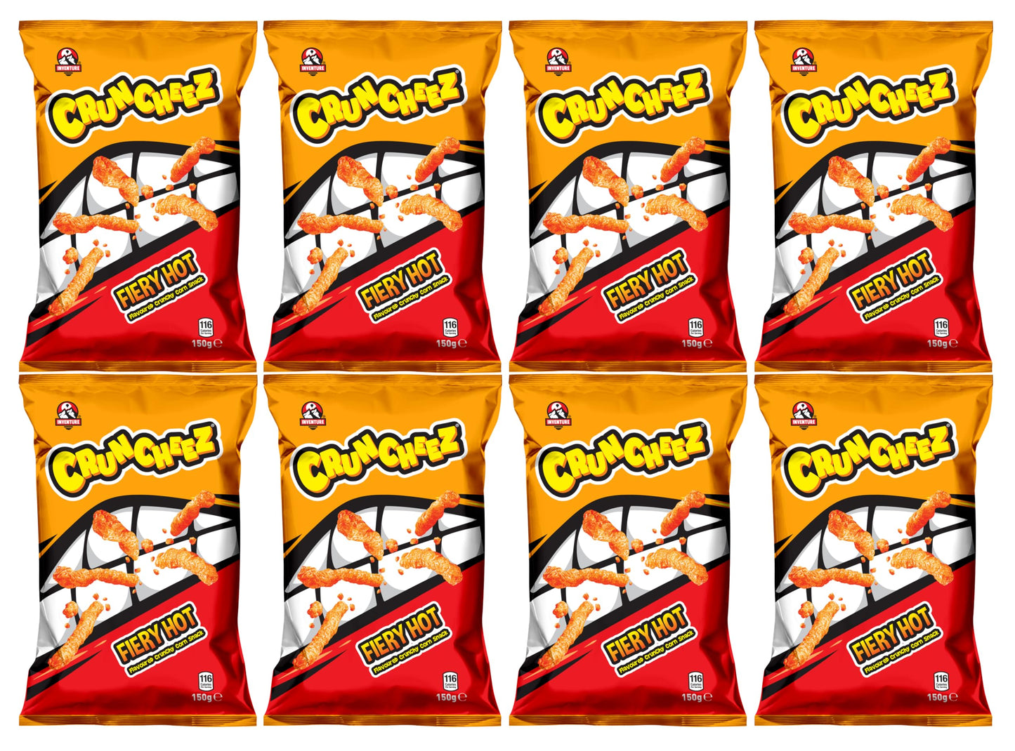 Inventure Cruncheez Fiery Hot Flavoured Crunchy Corn Snack 150g x 8