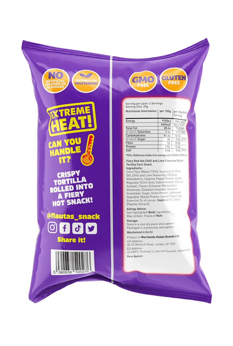 Inventure Flautas Red Hot Fiery Chilli Limon 150g x 12